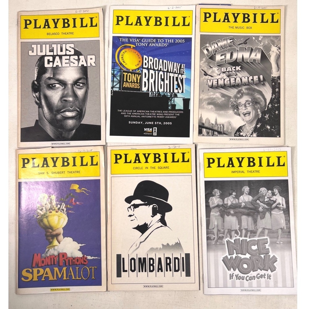 Vtg Broadway Playbill W/ Tickets Julius Caesar‎ Spamalot Dame Edna Lombardi NYC